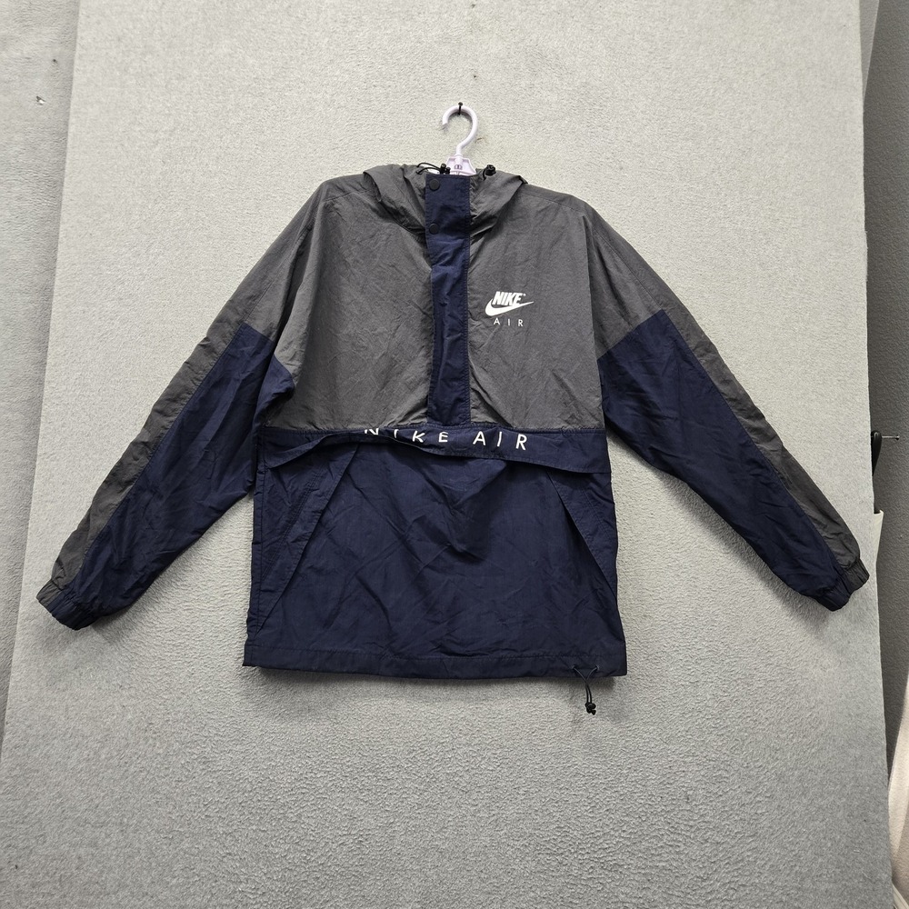 VINTAGE Nike Men Jacket SMALL Gray Nylon Y2K Colorblock Nike Air Hooded
